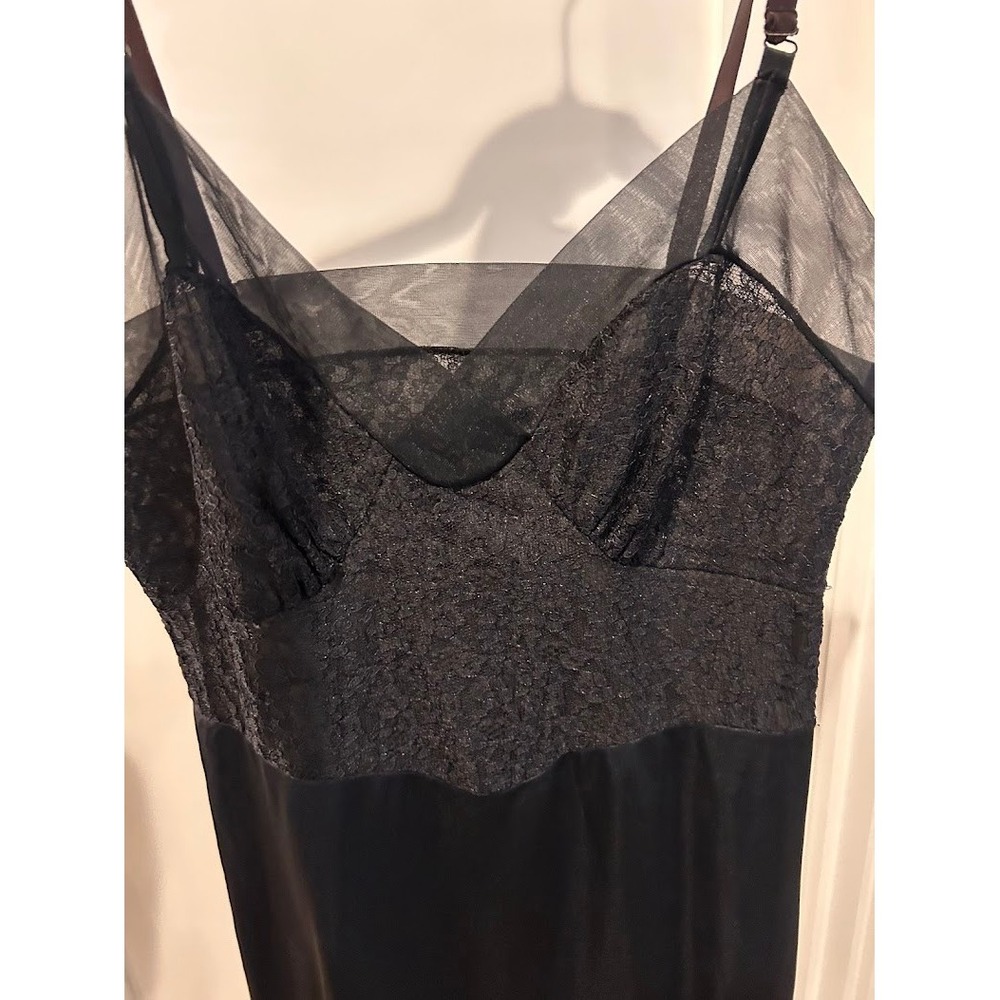Vintage Munsingwear Black Nylon Tricot Lace Maxi Slip Dress Size 32‎ Tall USA - Picture 4 of 10